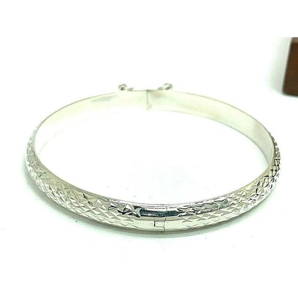 Sterling Silver Jewelry Women's Bangle Bracelet Checkered 6.7mm Wide 7'' - Picture 12 of 12